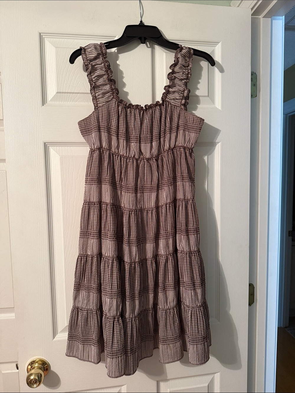 Max Edition Brown Gingham Tiered Sundress